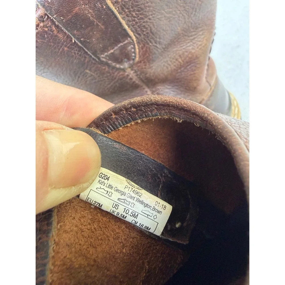 Georgia Boot Kids Little Georgia Giant Wellington Brown Leather Boots G204 10.5M